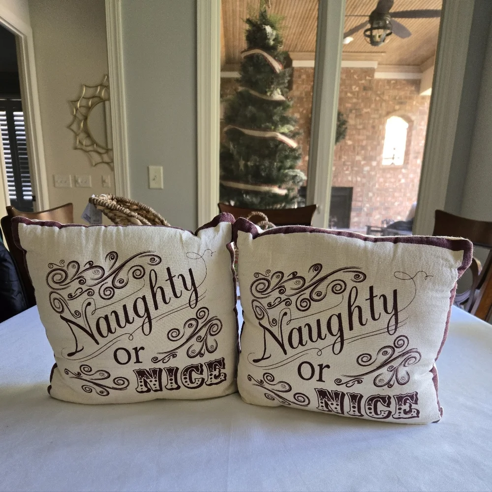Festive Naughty or Nice Holiday Pillows